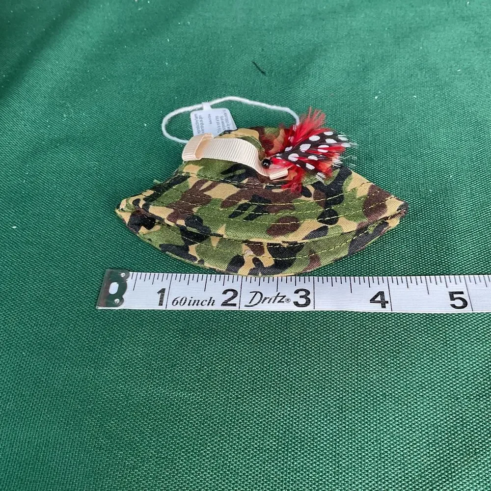 Miniature Camo Bucket Hat Christmas Ornament with Fishing Fly Lure